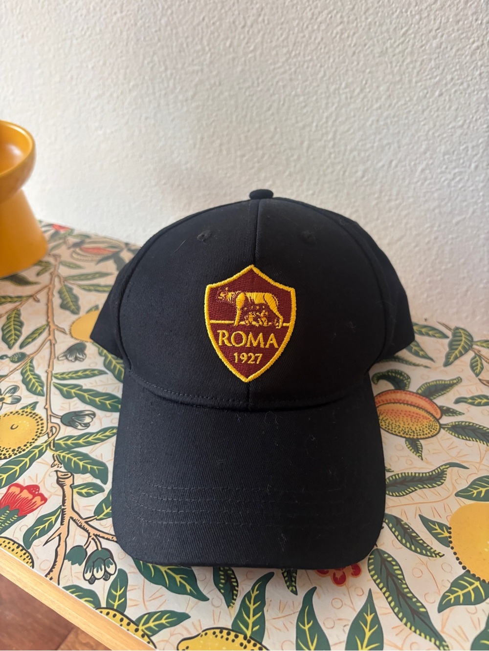 Roma Black Baseball Cap with Yellow and Maroon Crest